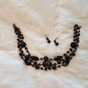 Triple Black Bead Necklace & Matching earrings